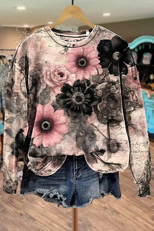 Watercolor Floral Print Sweatshirt