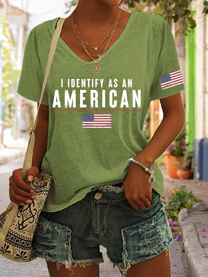 Women's I Identify As An American Print Casual T-Shirt