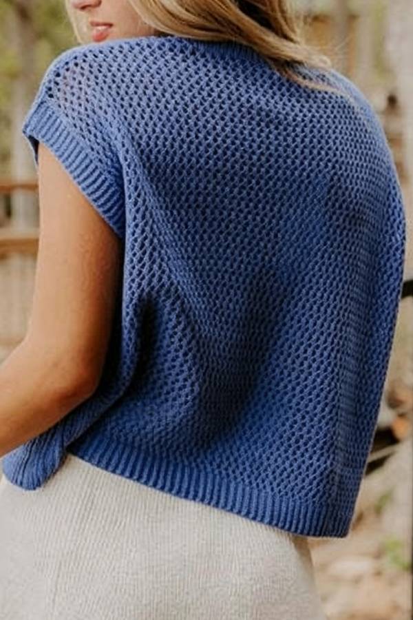 American Flag Hollow‑Out Knit Vest Top