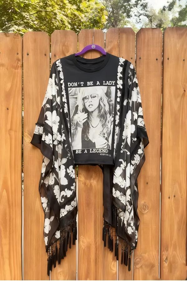 Slogan Print Shawl T-Shirt