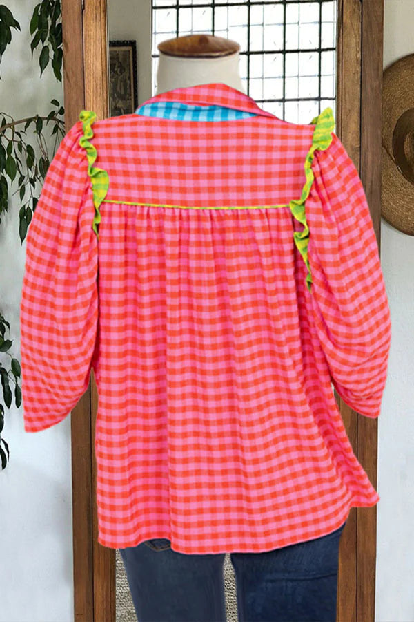 Multicolor Check Ruffle Detail Blouse