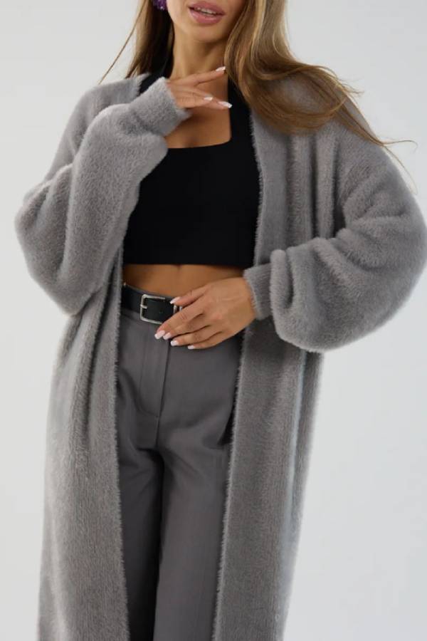 Oversized Long Fuzzy Knit Cardigan