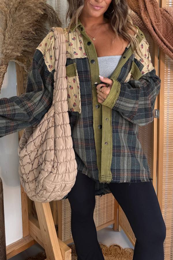 Harvest Patchwork Shacket Olive Multi
