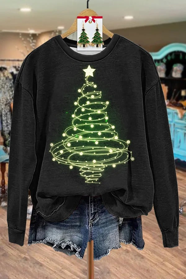 Chic Christmas Tree Print Sweatshirt