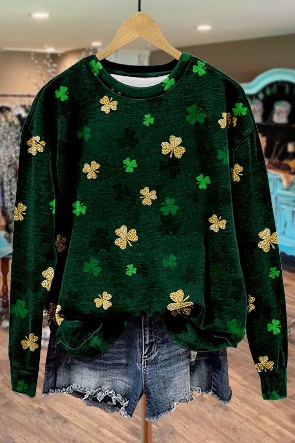 Shamrock Print Crew Neck Sweatshirt