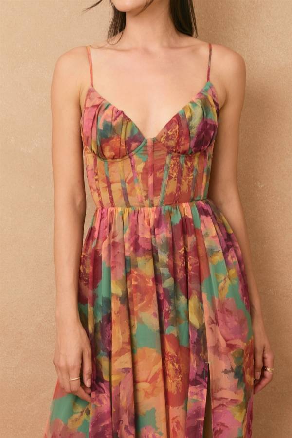 Flower Garden Corset Maxi Dress