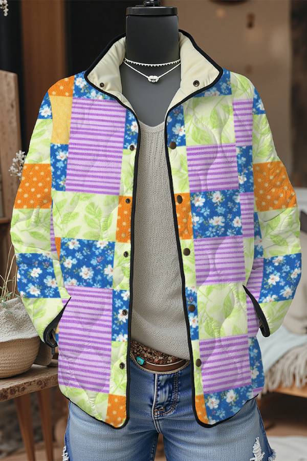 Retro patchwork printed cotton coat