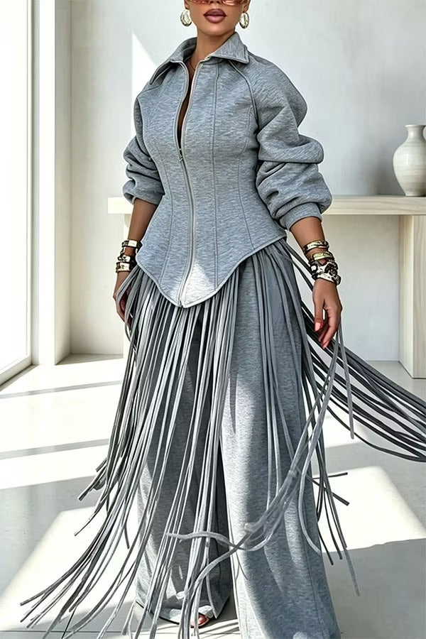 Aura Sculptural Corset-Style Zip-Up Sweatshirt