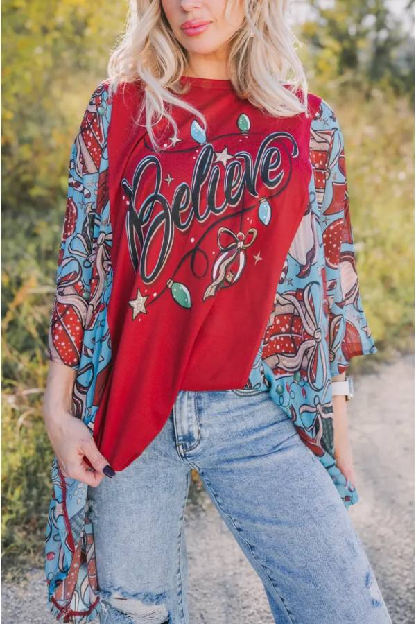 Printed Bat-Sleeve T-Shirt