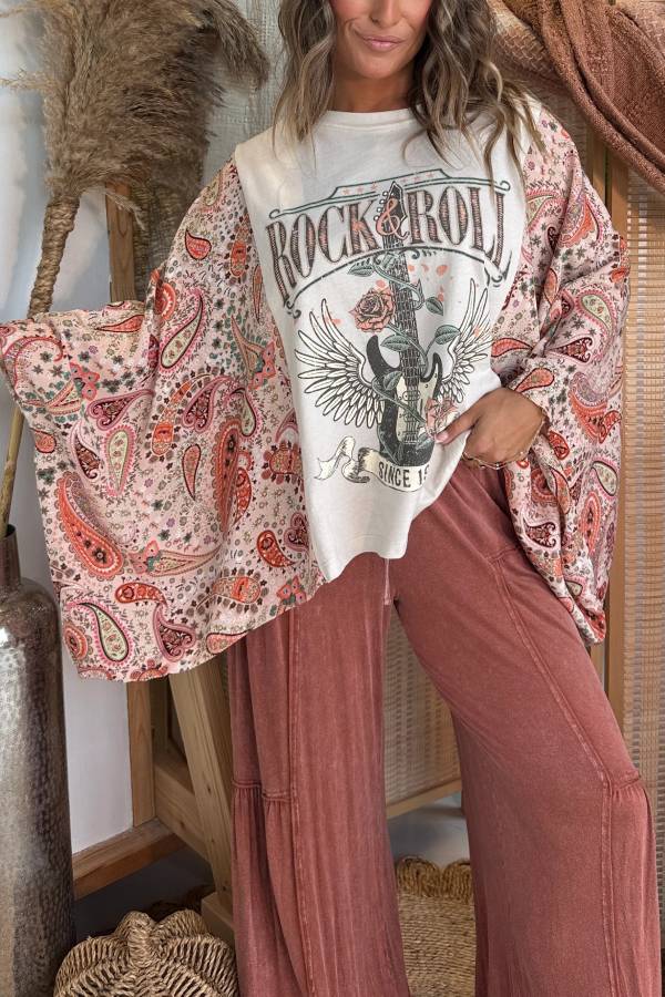 Rock N Roll Vintage Kimono Tee White