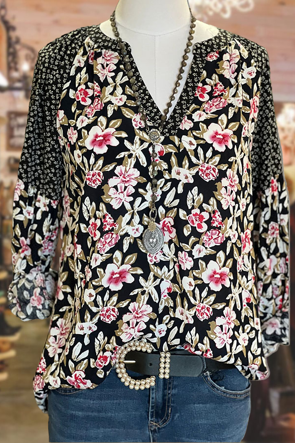 Lightweight Floral V-neck Blouse