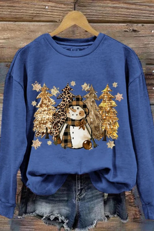 Damen-Sweatshirt mit Weihnachtsbaum-Schneemann-Aufdruck