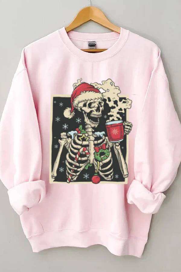 Skeleton Drinking Coffee Christmas Sweatshirt