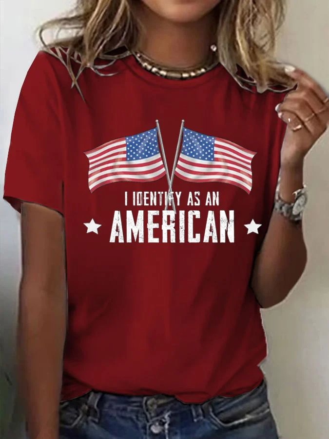 Women's I Identify As An American Print Casual T-Shirt