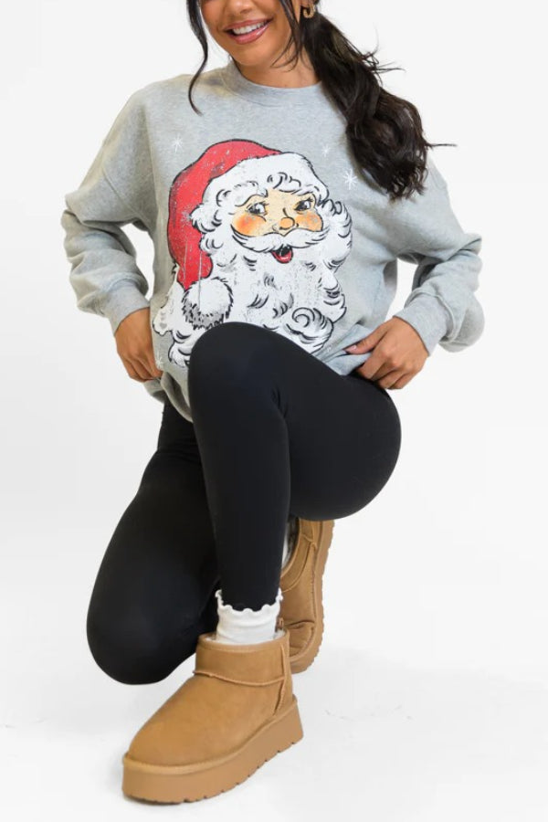 Christmas Cartoon Santa Claus Print Long Sleeve Loose Sweatshirt