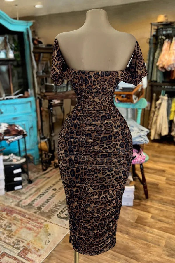 Leopard Print Off Shoulder Dress