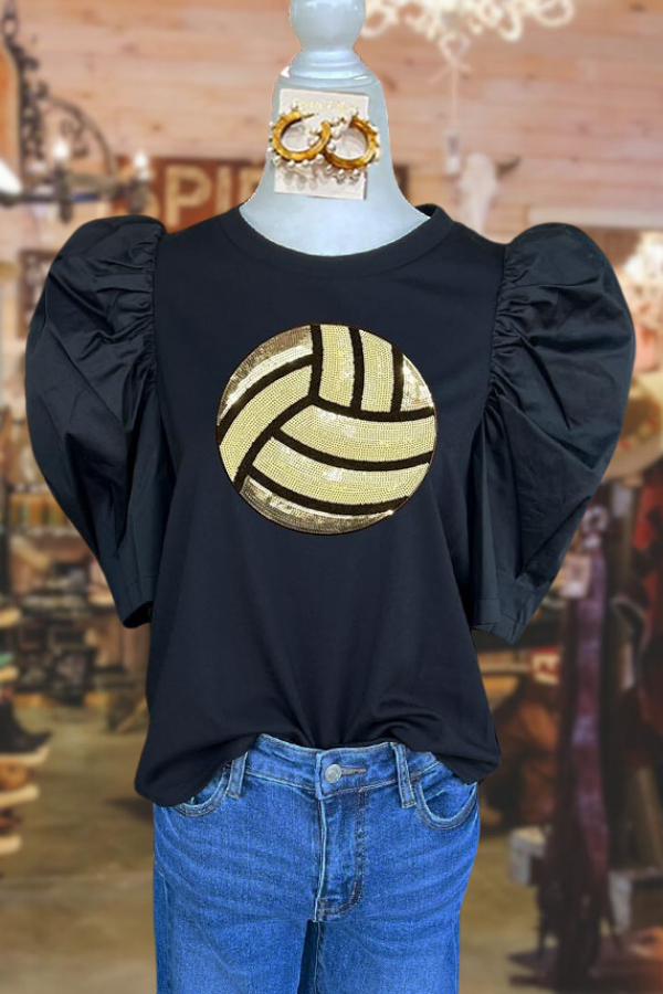 Volleyball Sequin Puff Sleeve Casual Top