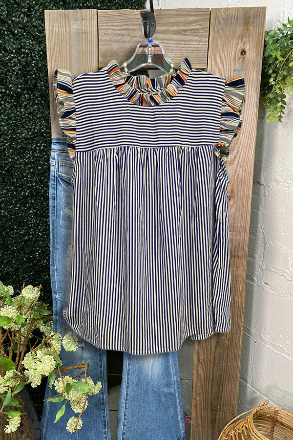 Striped Print Ruffle T-shirt