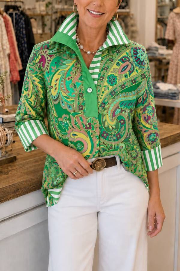 Striped Print Three-Quarter Sleeve Shirt