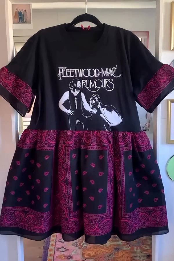 Upcycled Fleetwood Mac Pink Bandana Dress