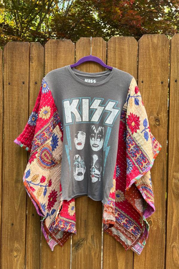 KISS Band Patchwork Kimono Sleeve Graphic Top