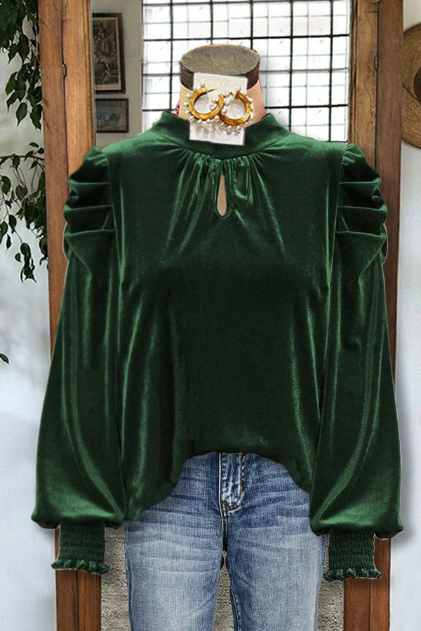 Elegant Puff Sleeve Drop Neck Velvet Top