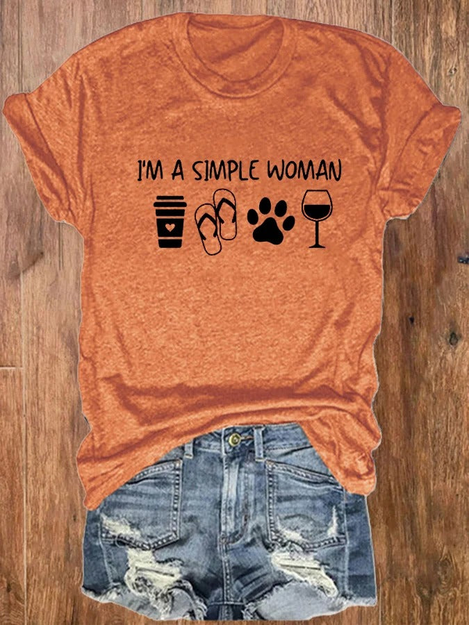 Women's I'm A Simple Woman Dog Paw Printed Tee