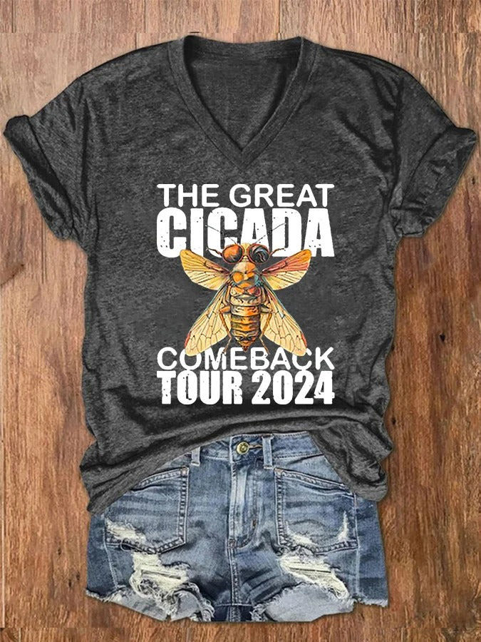 Women's The Great Cicada Comeback Tour 2024 V-Neck Tee