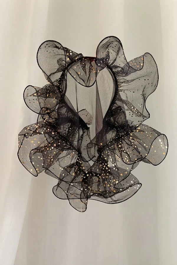 Black Multi-layered Ruffled Tulle Headband