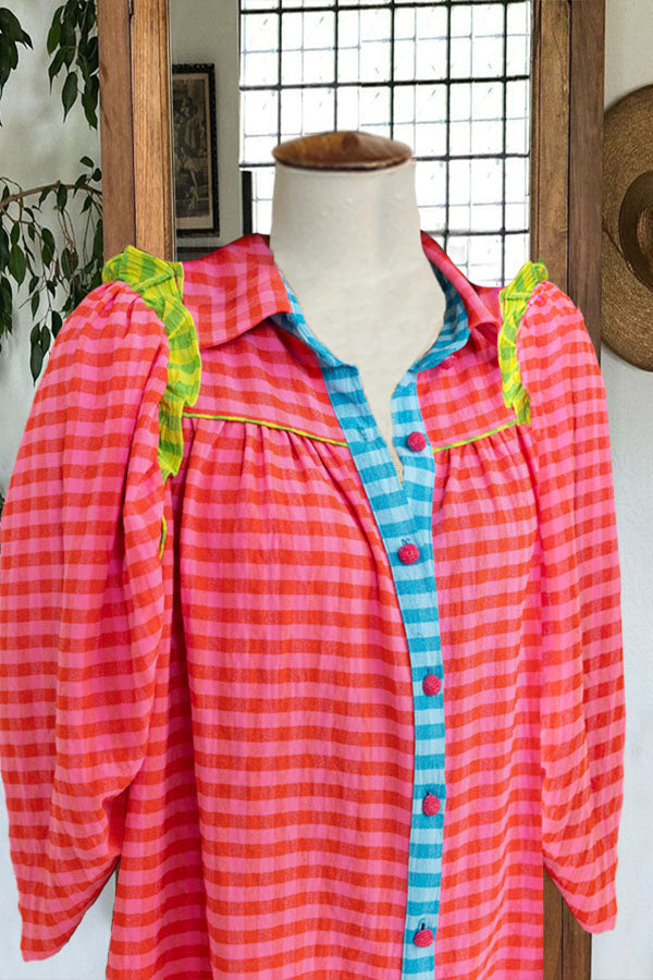 Multicolor Check Ruffle Detail Blouse