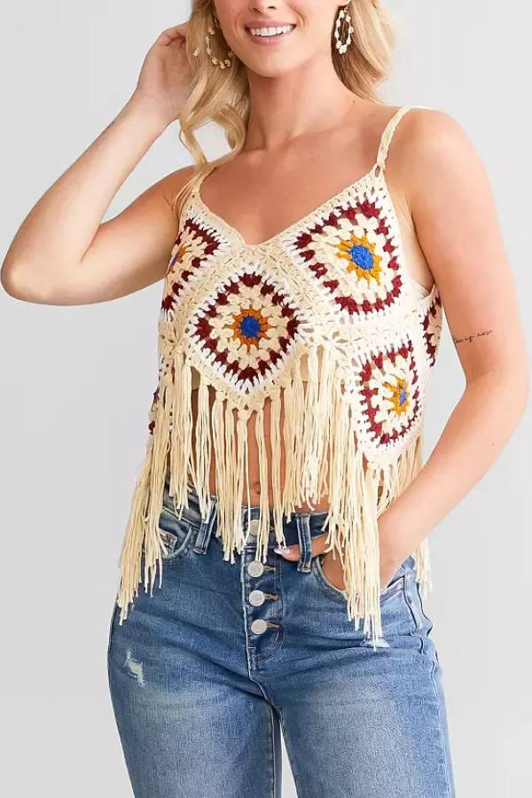Floral Square Cropped Tank Top