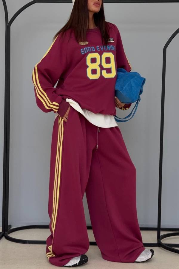 American Striped Number Print Tracksuit Two Piece Outfit