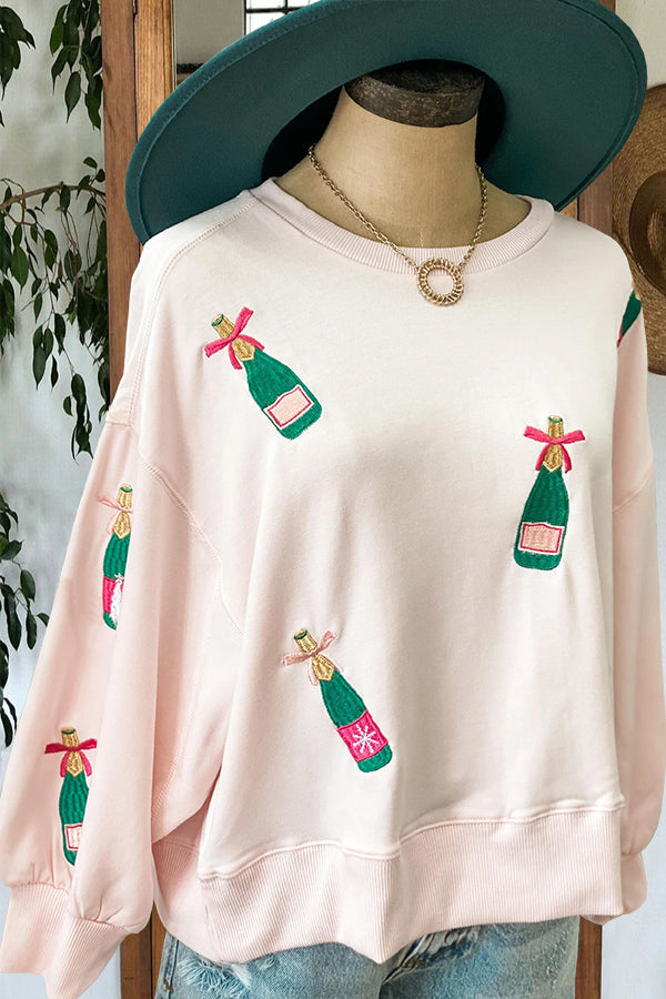 Champagne Bottle Embroidered Sweatshirt