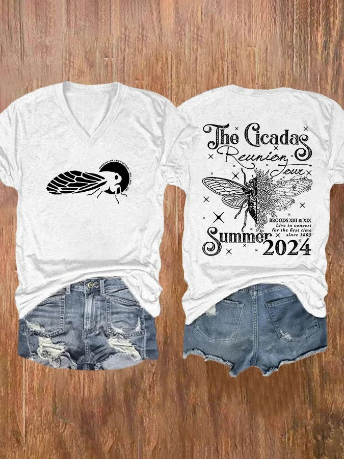 Women's The Cicadas Reunion Summer Tour Print V Neck T-shirt