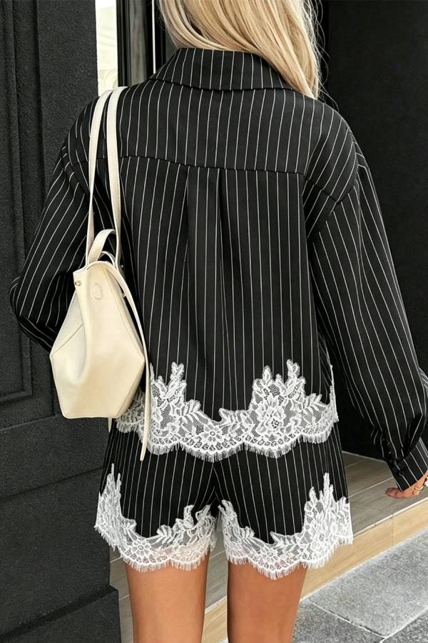 Anna Lace-trimmed Striped Shirt and Shorts Set