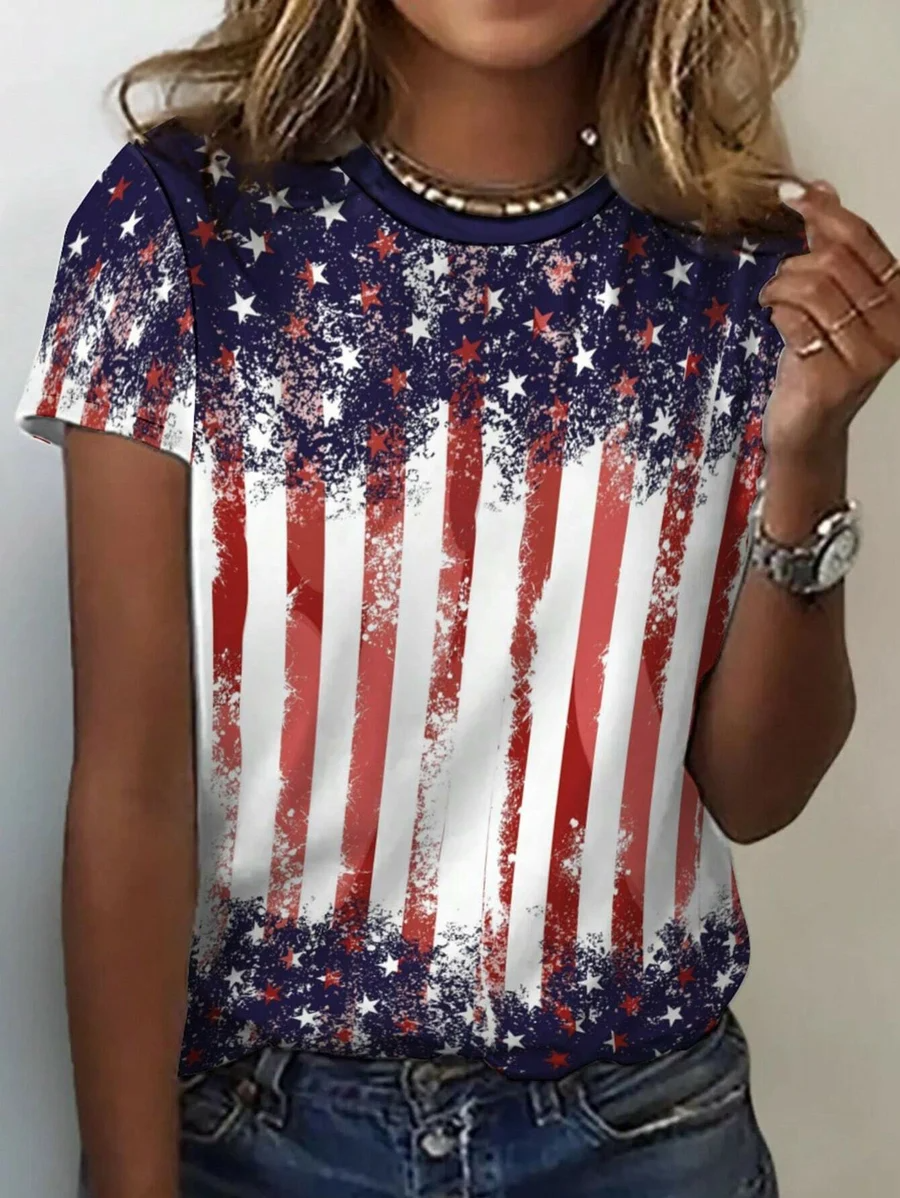 Women's American Flag Tie Dye Printed T-Shirt