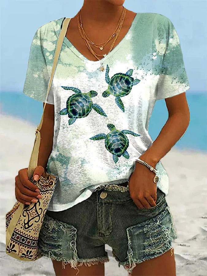 Women's Vacation Turtle Print Casual T-Shirt