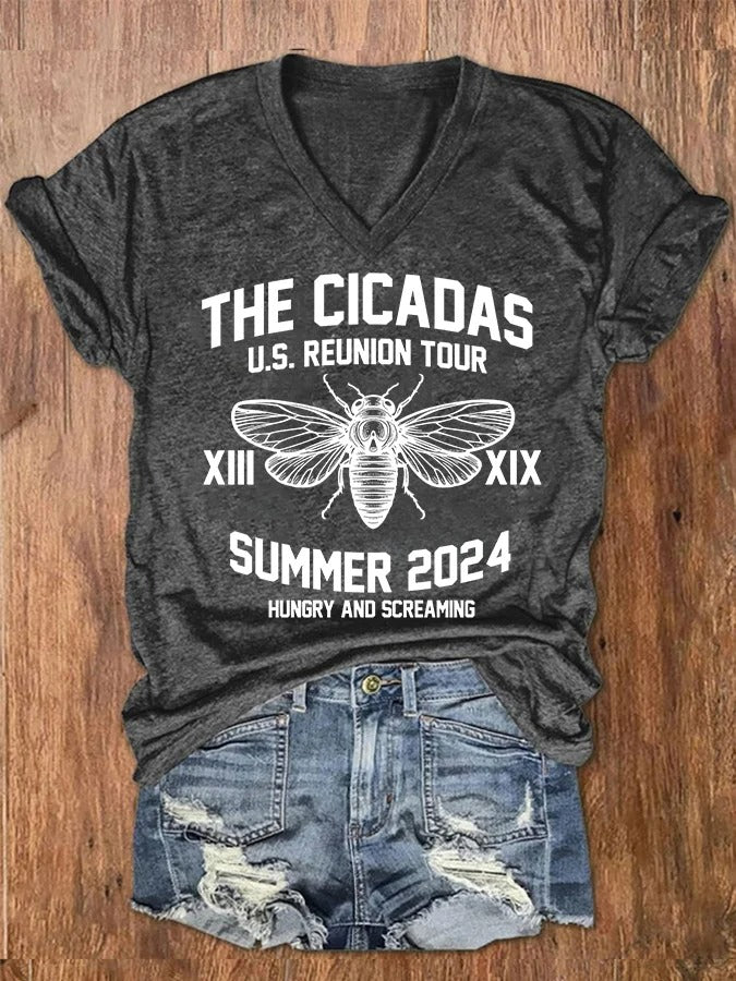 Women's The Cicadas U.S. Reunion Tour Summer2024 V-Neck Tee