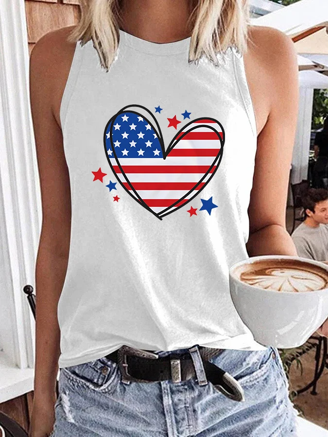 Women's Independence Day Heart Printed Vest