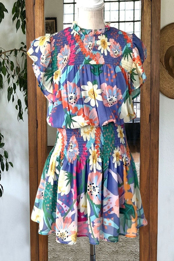 Casual Floral Print Pleated Dress