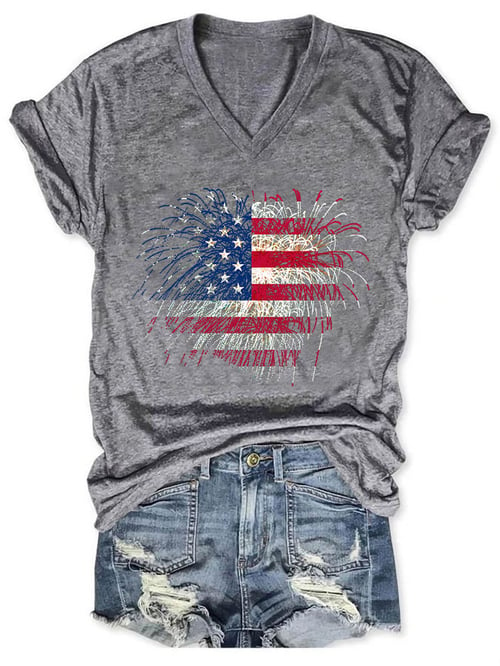 Women's Independence Day Fireworks Flag Print T-Shirt