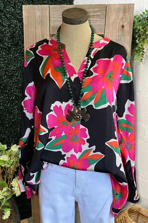 Multicolored Floral V-neck Blouse