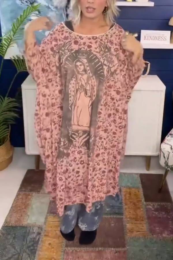 Printed loose-fitting long cover-up