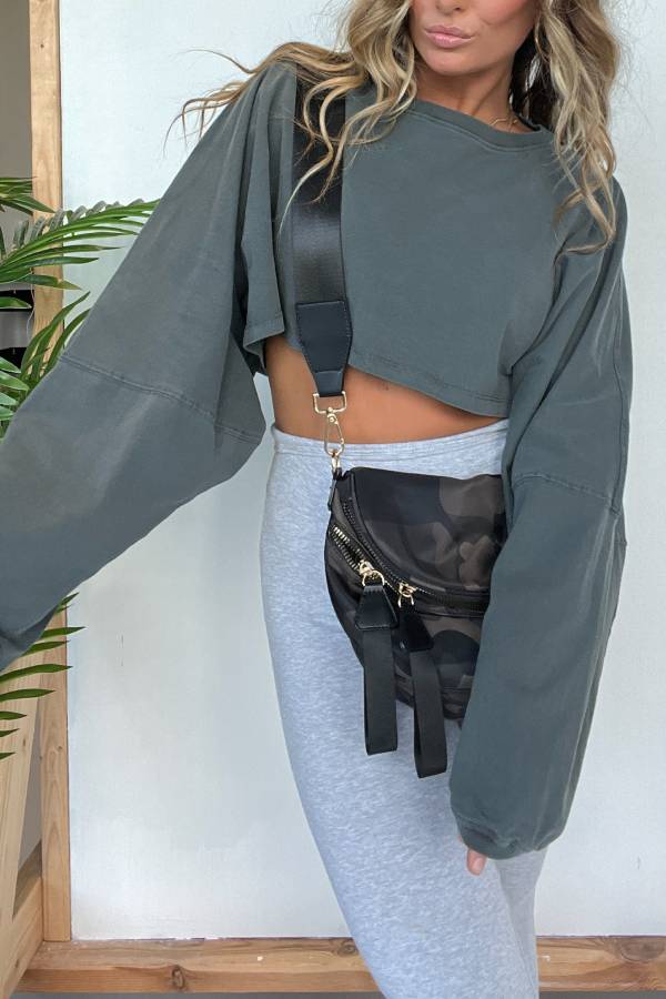 Riley Cropped Long Sleeve Charcoal Green