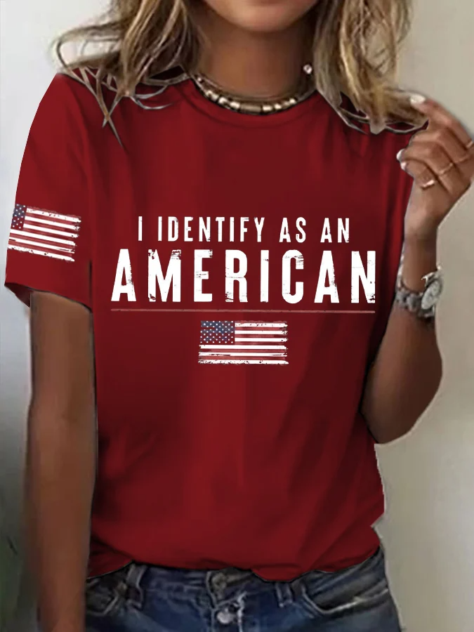 Women's I Identify As An American Print Casual T-Shirt