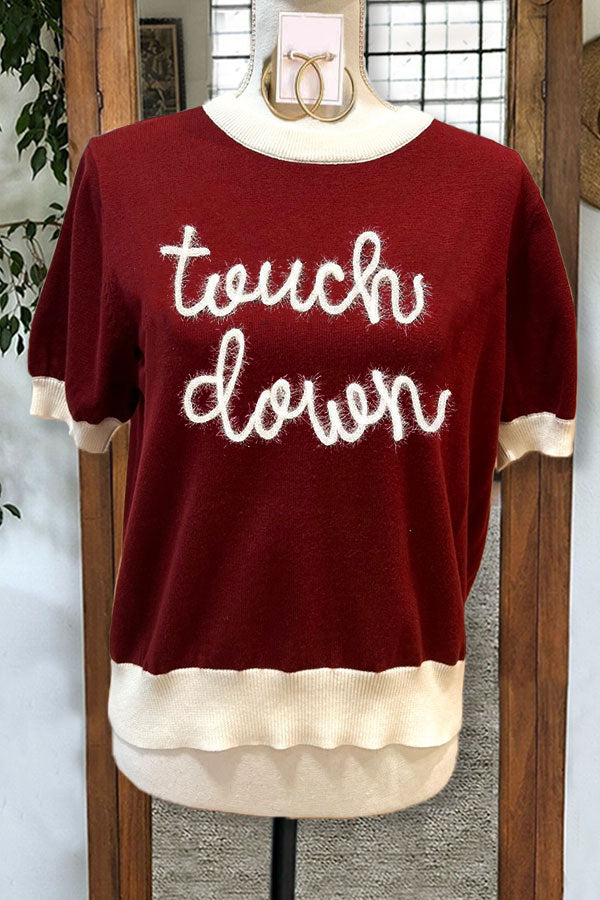 Color Contrast Casual Thread Embroidered Touchdown Top