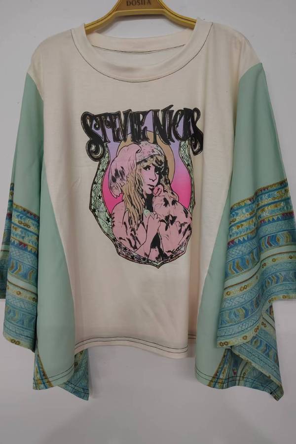 Stevie Nicks Retro Patchwork-Sleeve Top