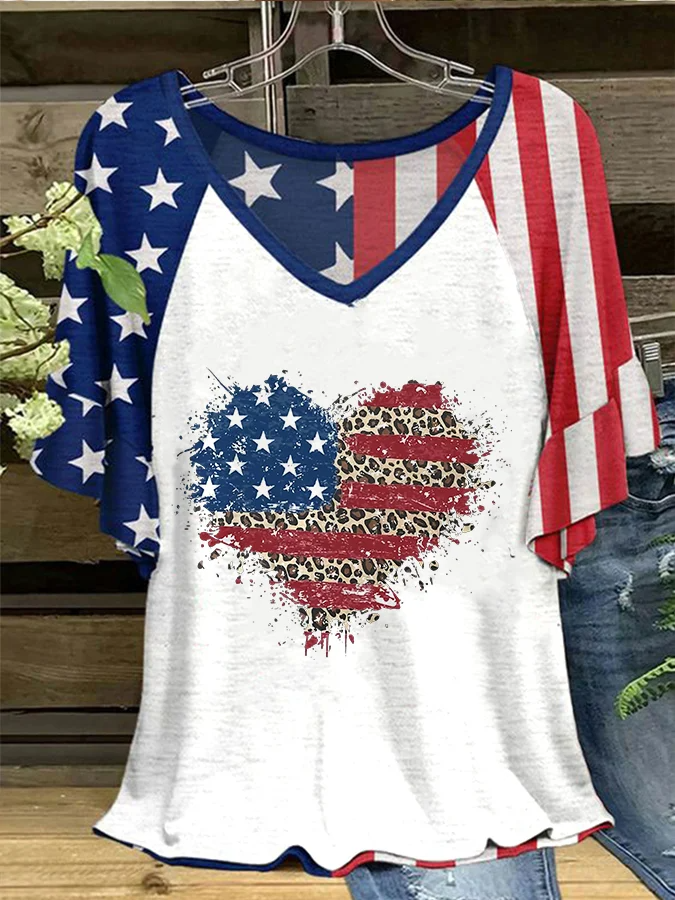 Women's Vintage Flag Print Casual T-Shirt