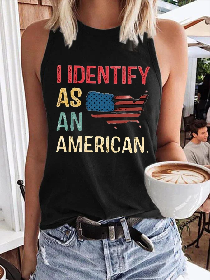 Women's I Identify As An American Printed Crew Neck Tank Top