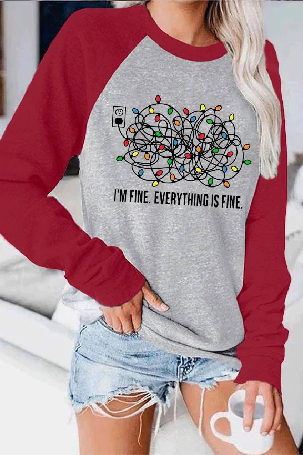 I'm Fine Everything is Fine Christmas Color Block Blouse